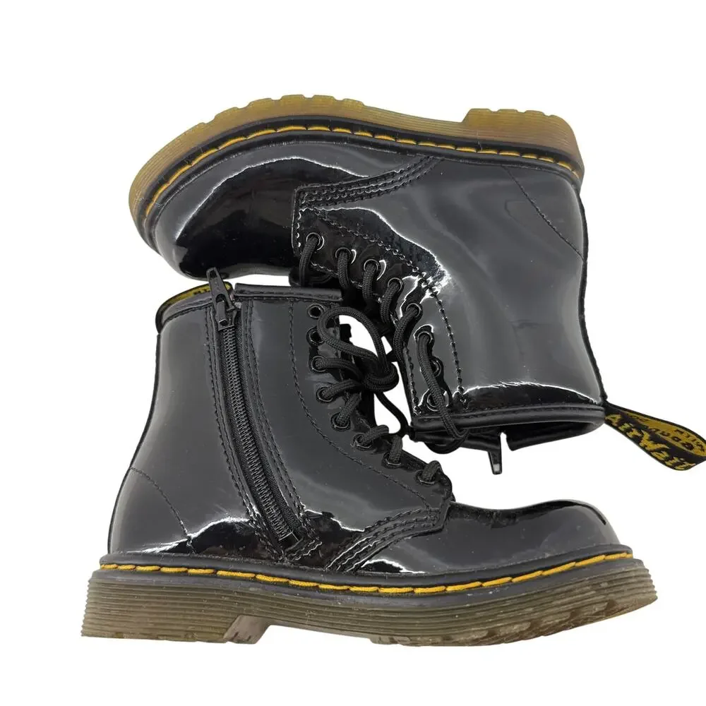 Dr. Martens Toddler Black Patent Leather Lace Up Combat Boots Size 9